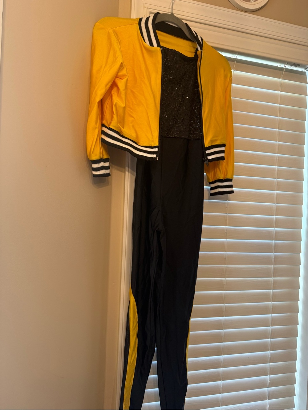 Revolution Yellow Bomber Jacket with Black Sequin Jumpsuit Costume